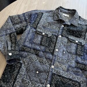 PacSun Paisley Tapestry Quilted Jacket LARGE Navy Bomber Skater Streetwear Retro